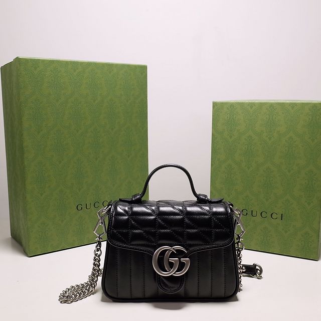 2022 GG original calfskin marmont mini top handle bag 583571 black