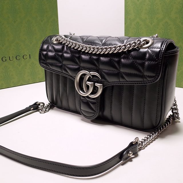 2022 GG original calfskin marmont small shoulder bag 443497 black