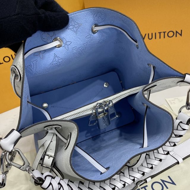 Louis vuitton original mahina leather muria bucket bag M59554 white&blue