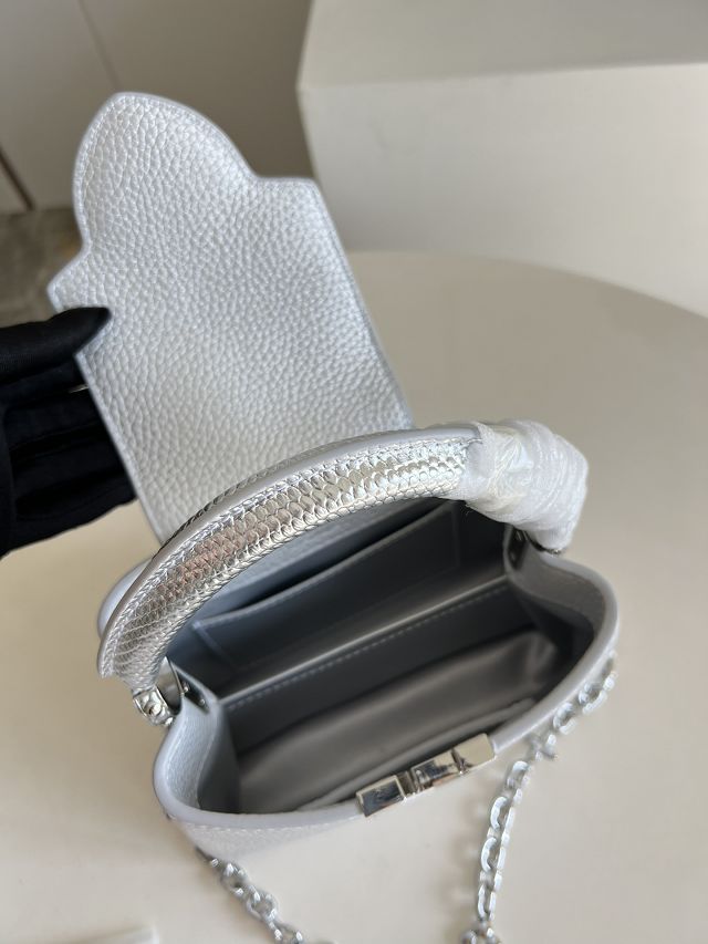 Louis vuitton original calfskin capucines mini handbag M48865 silver