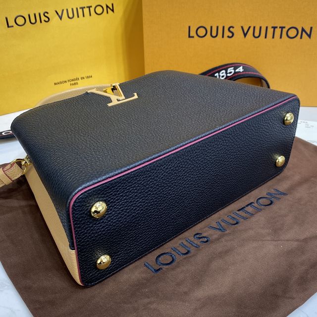Louis vuitton original calfskin capucines mm handbag M58610 black&apricot