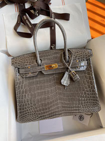 Top hermes genuine 100% crocodile leather handmade birkin 35 bag K350 gris tourterelle