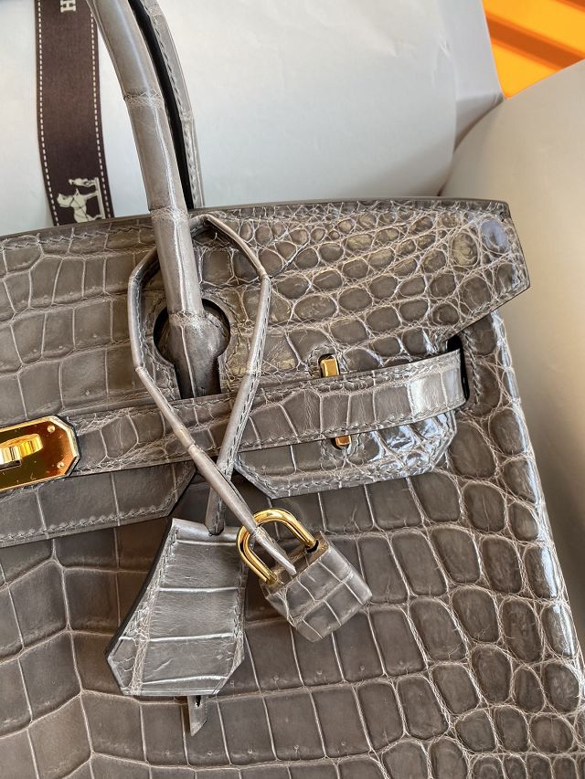 Top hermes genuine 100% crocodile leather handmade birkin 35 bag K350 gris tourterelle