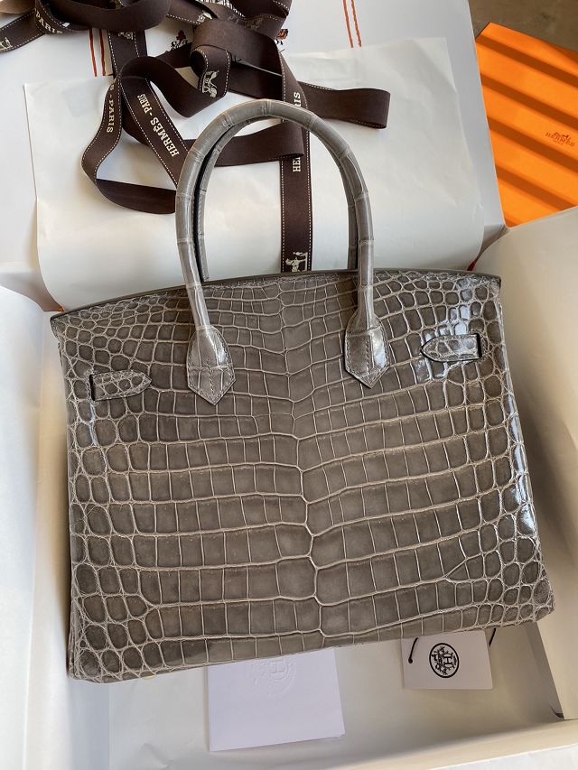 Top hermes genuine 100% crocodile leather handmade birkin 35 bag K350 gris tourterelle