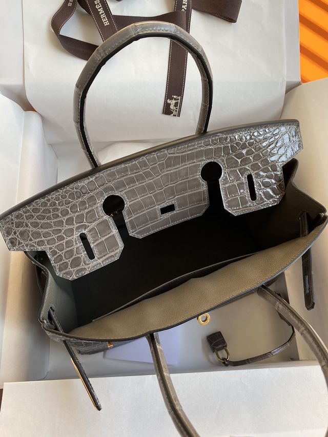 Top hermes genuine 100% crocodile leather handmade birkin 35 bag K350 gris tourterelle