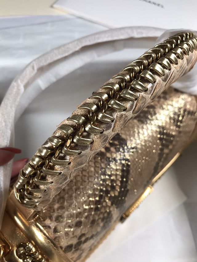 CC original python leather medium boy handbag A94804 gold