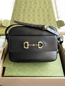 Top GG original calfskin horsebit 1955 small shoulder bag 645454 black