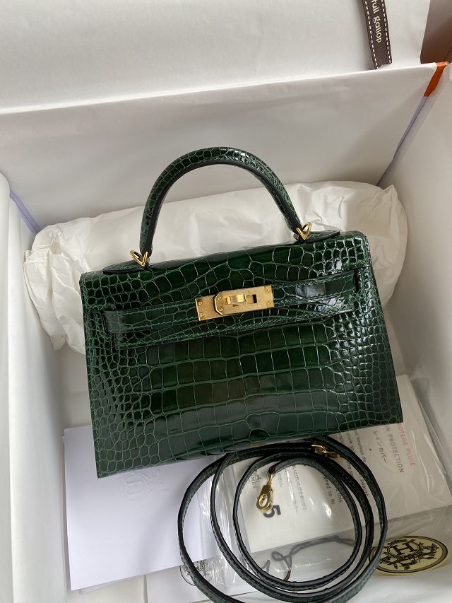 Top hermes 100% genuine crocodile leather mini kelly bag K0019 