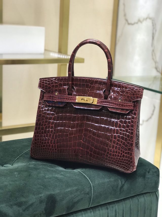 Top Hermes handmade genuine 100% crocodile leather birkin 35 bag K350 bordeaux 