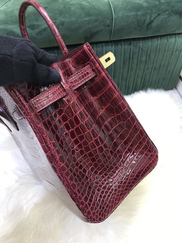 Top Hermes handmade genuine 100% crocodile leather birkin 35 bag K350 bordeaux 