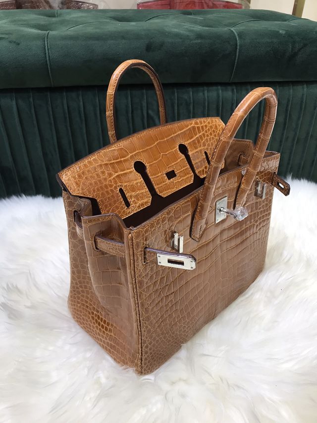 Top Hermes handmade genuine 100% crocodile leather birkin 35 bag K350 gold brown