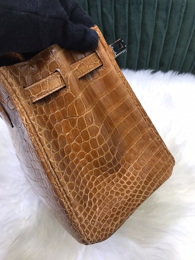 Top Hermes handmade genuine 100% crocodile leather birkin 35 bag K350 gold brown