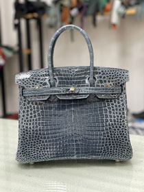 Top Hermes handmade genuine 100% crocodile leather birkin 35 bag K350 orage blue 