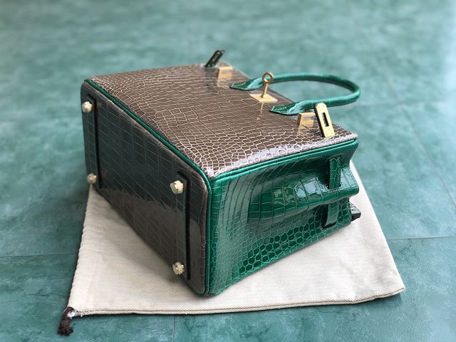 Top hermes genuine 100% crocodile leather handmade birkin 35 bag K350 gris tourterelle&green
