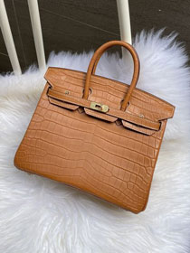 Top hermes handmade genuine 100% crocodile leather birkin 35 bag K350 brown