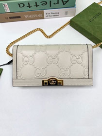 GG original calfskin wallet with chain 676155 white