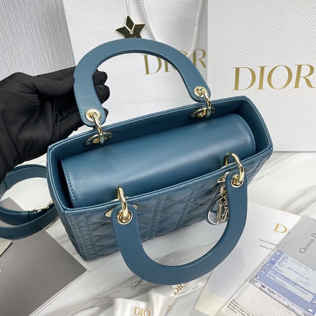 Dior original lambskin medium lady dior bag M0565-3 blue