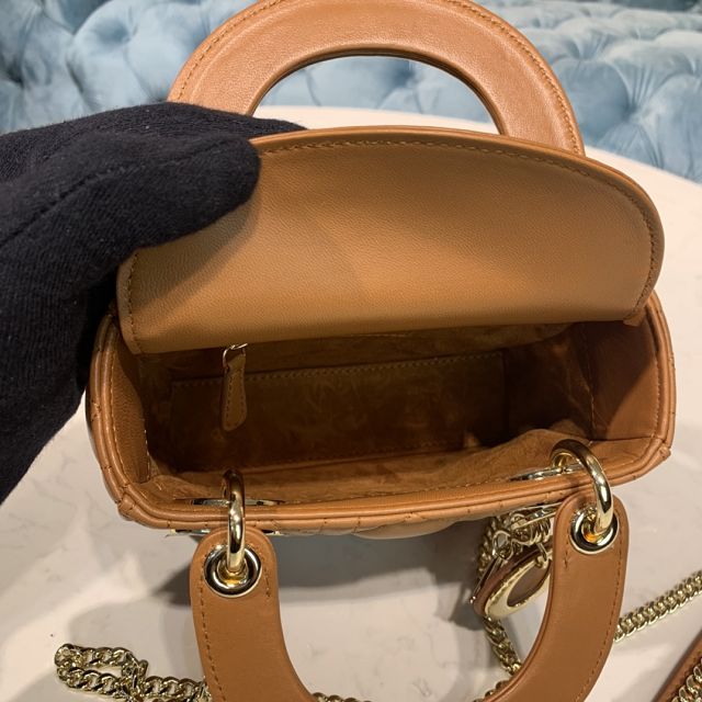 Dior original lambskin mini lady bag M0505-2 caramel