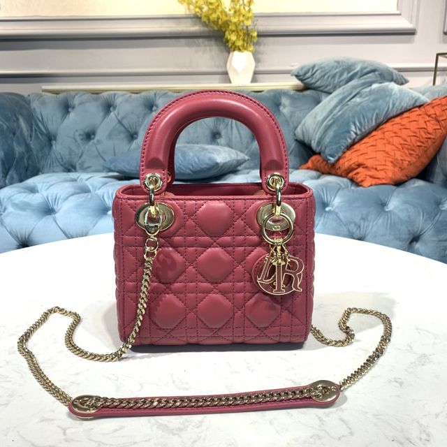 Dior original lambskin mini lady dior bag M0505 peony pink