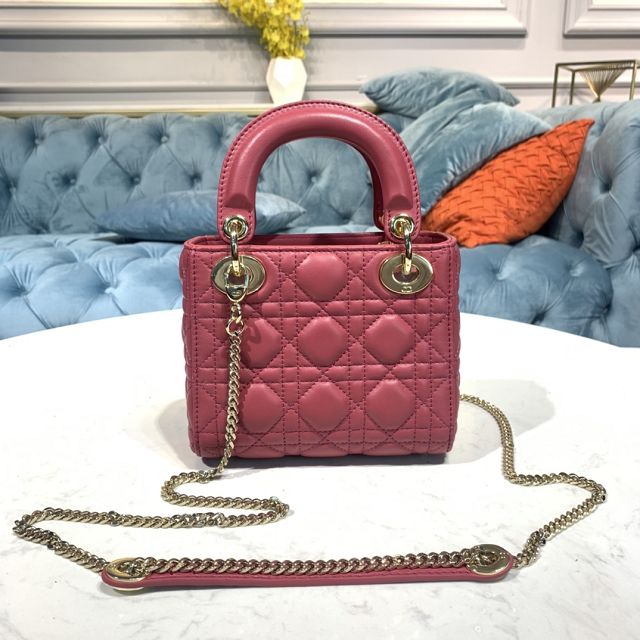 Dior original lambskin mini lady dior bag M0505 peony pink