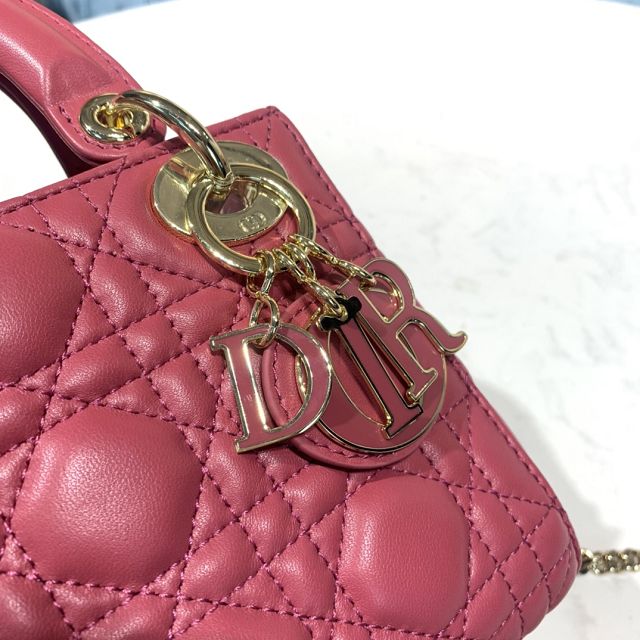 Dior original lambskin mini lady dior bag M0505 peony pink