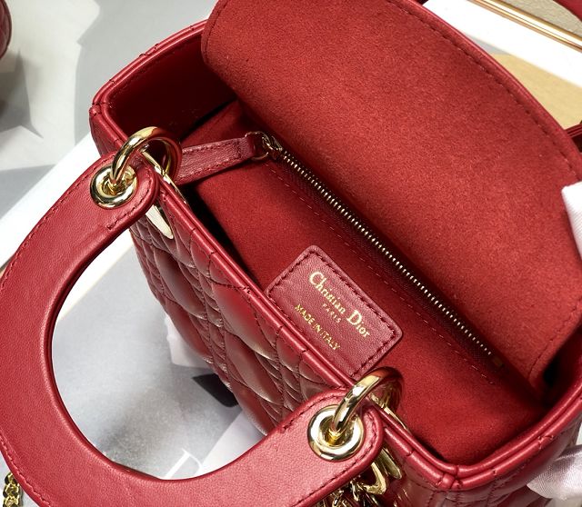 Dior original lambskin mini lady dior bag M0505 red