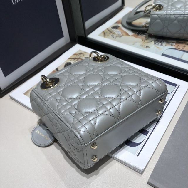 Dior original lambskin mini lady dior bag M0505-2 light grey