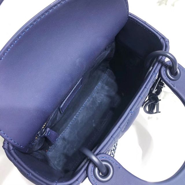 Dior original lambskin mini lady dior ultra-matte bag M0505 navy blue