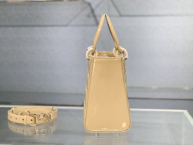 Dior original patent calfskin medium lady dior bag M0565-2 apricot