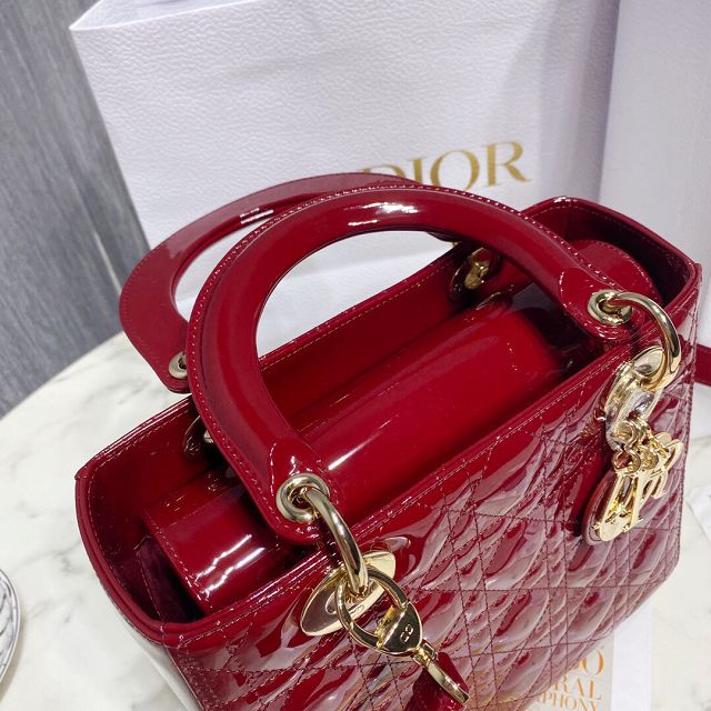 Dior original patent calfskin medium lady dior bag M0565-2 red