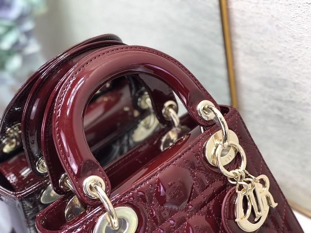 Dior original patent calfskin mini lady bag M0505 bordeaux