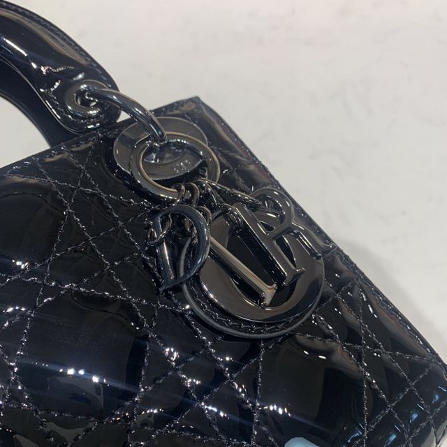 Dior original patent calfskin mini lady dior bag M0505 black