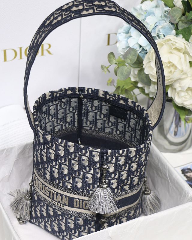 Dior original canvas bucket bag M6006 dark blue