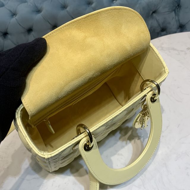 Dior original lambskin medium lady dior bag M0565 light yellow