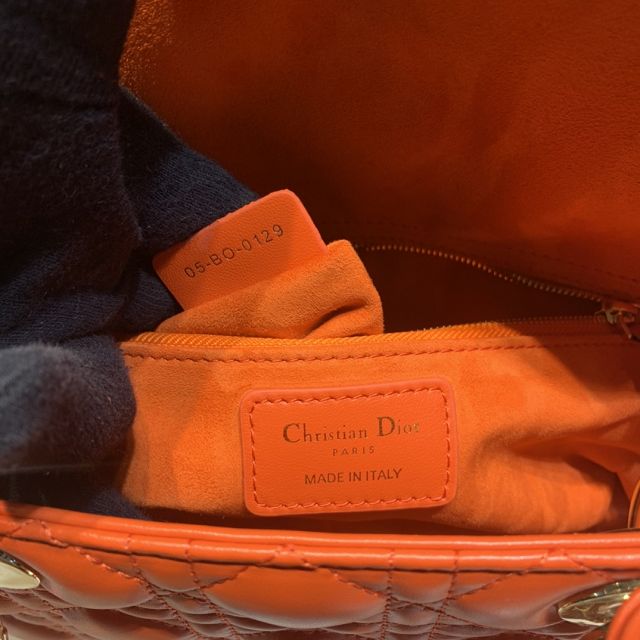 Dior original lambskin medium lady dior bag M0565 orange
