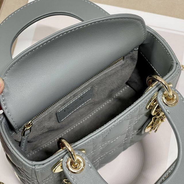 Dior original lambskin&suede mini lady dior bag M0505-3 blue gray