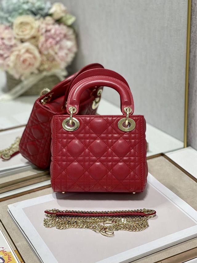 Dior original lambskin&suede mini lady dior bag M0505-3 cherry red