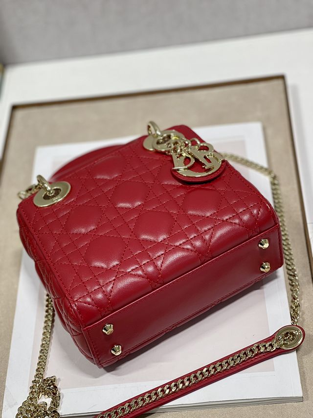 Dior original lambskin&suede mini lady dior bag M0505-3 cherry red
