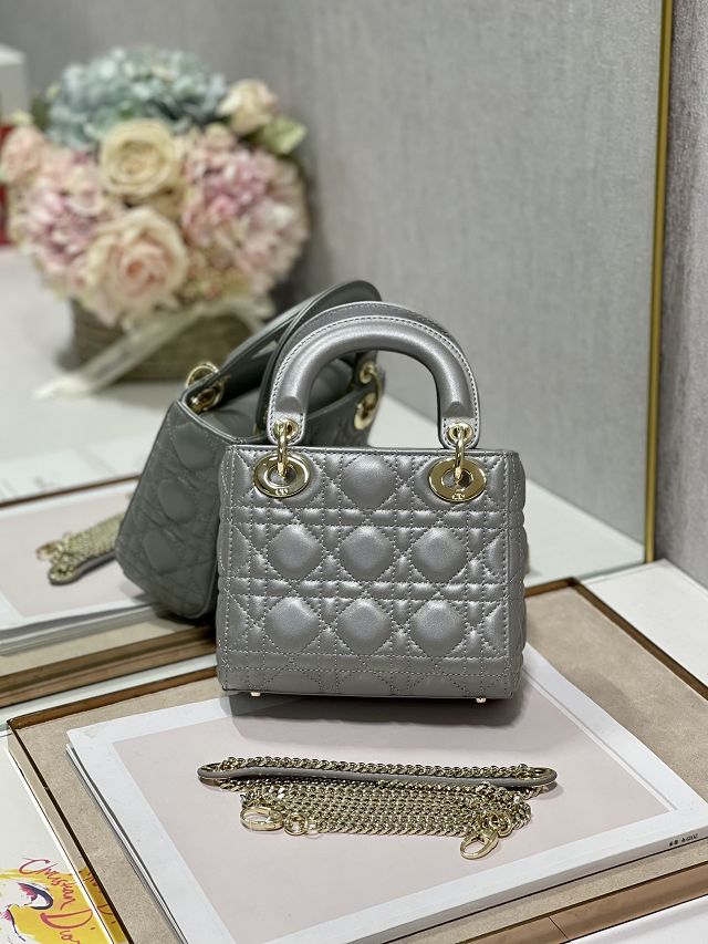 Dior original lambskin&suede mini lady dior bag M0505-3 gray