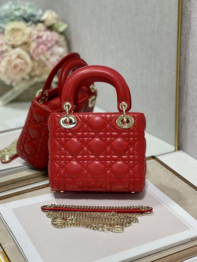 Dior original lambskin&suede mini lady dior bag M0505-3 red