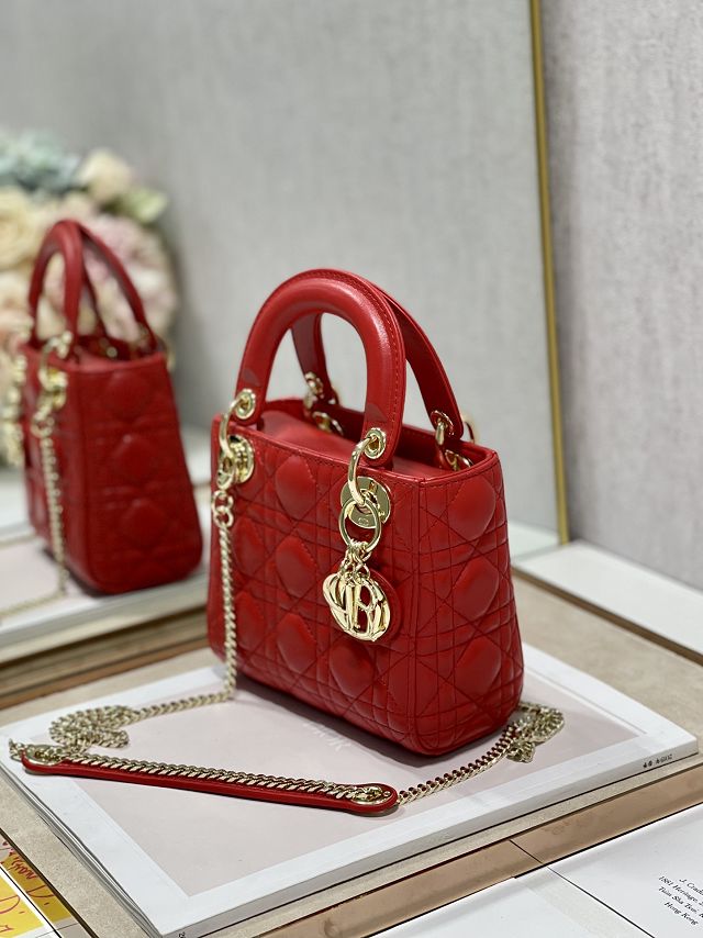 Dior original lambskin&suede mini lady dior bag M0505-3 red