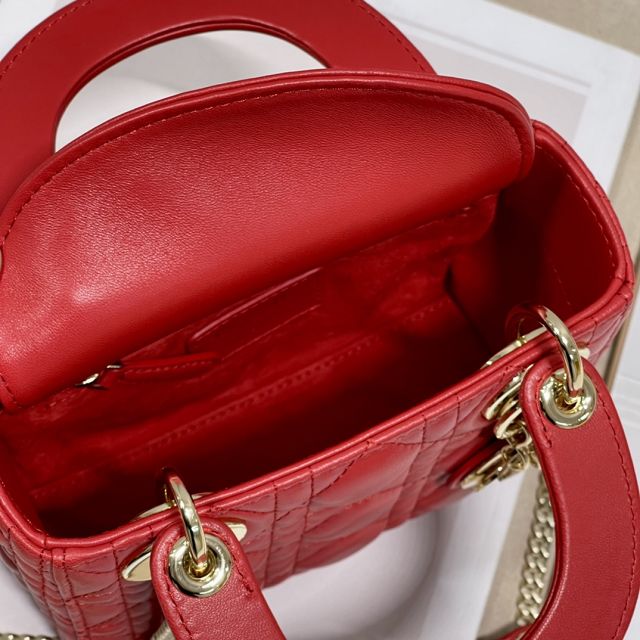 Dior original lambskin&suede mini lady dior bag M0505-3 red