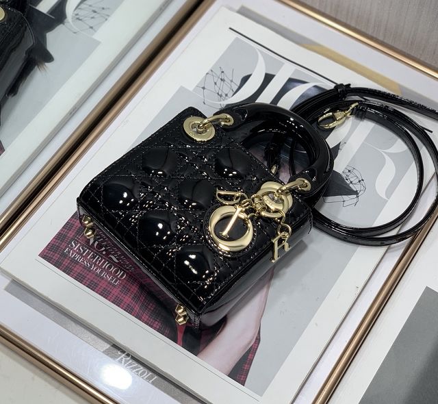 Dior original patent calfskin micro lady dior bag S0856 black