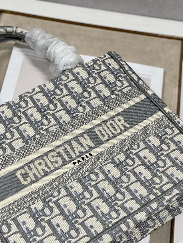 Dior original canvas small book tote bag M1265 light gray