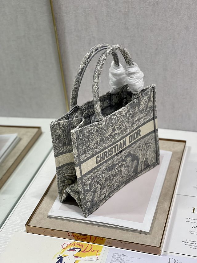Dior original canvas small book tote bag M1265-2 light gray
