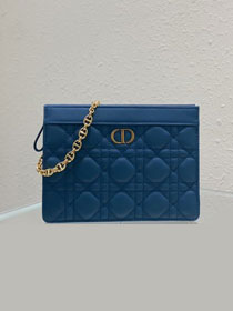 Dior original calfskin pouch with chain S5106 blue
