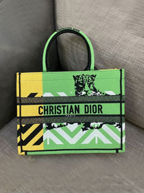 Dior original canvas medium book tote bag M1296 green&yellow