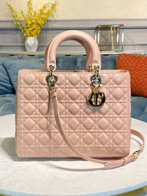 Dior original lambskin large lady dior bag M0566 light pink