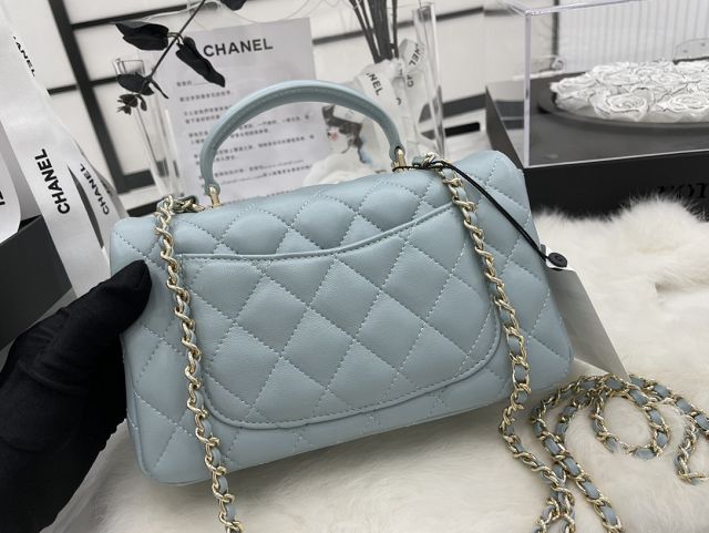 CC original lambskin top handle flap bag bag AS2431-2 light blue