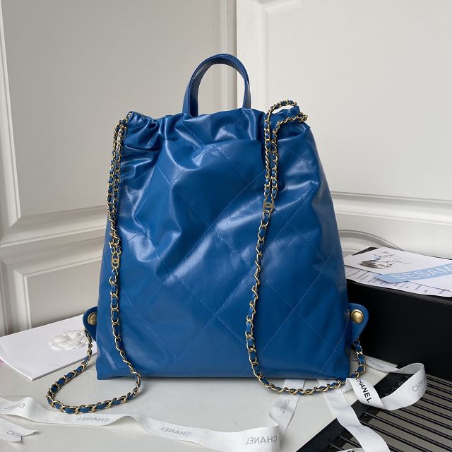 2022 CC original shiny calfskin 22 backpack AS3313 blue